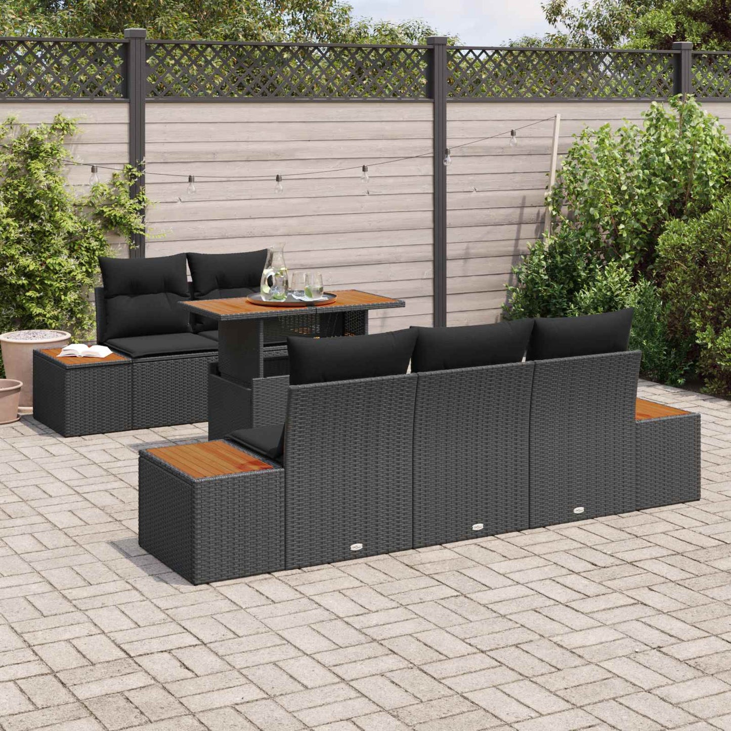 Garten-Sofa-Set 6 stk. Schwarz Poly Rattan