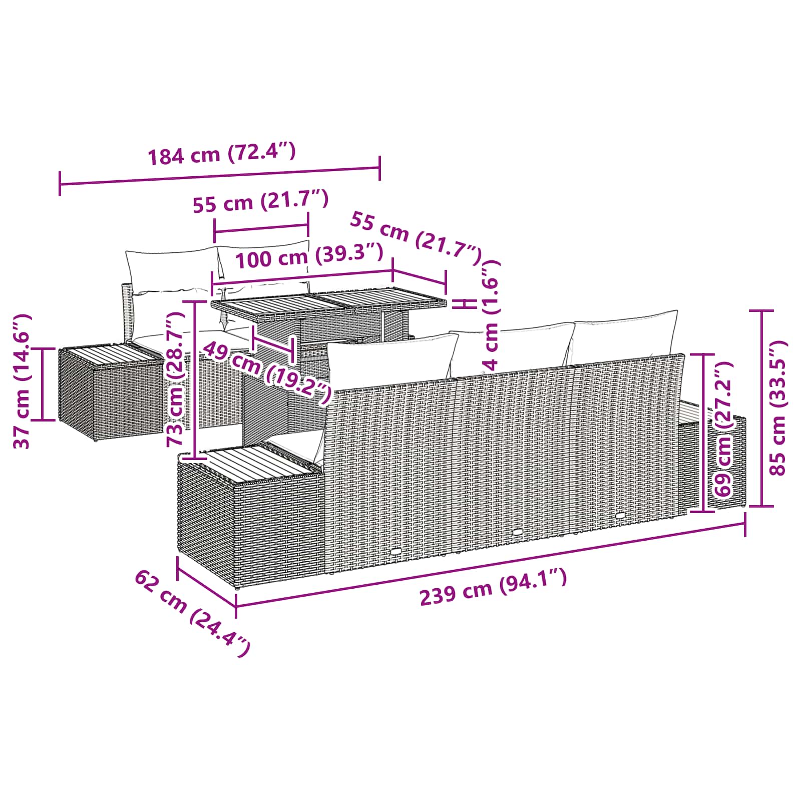 Garten-Sofa-Set 6 stk. Schwarz Poly Rattan
