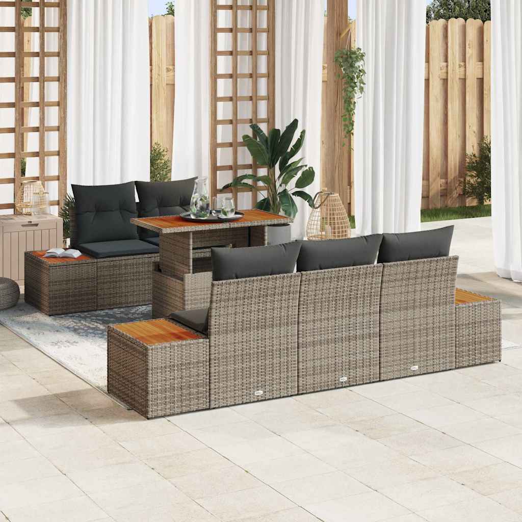 Garten-Sofa-Set 6 Stk. Grau Poly Rattan