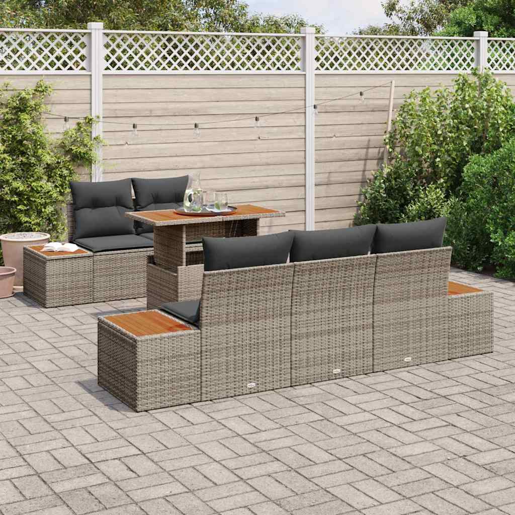 Garten-Sofa-Set 6 Stk. Grau Poly Rattan