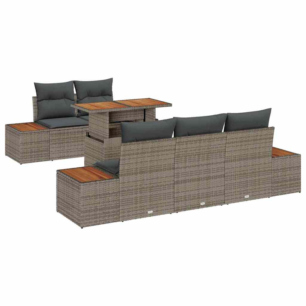 Garten-Sofa-Set 6 Stk. Grau Poly Rattan
