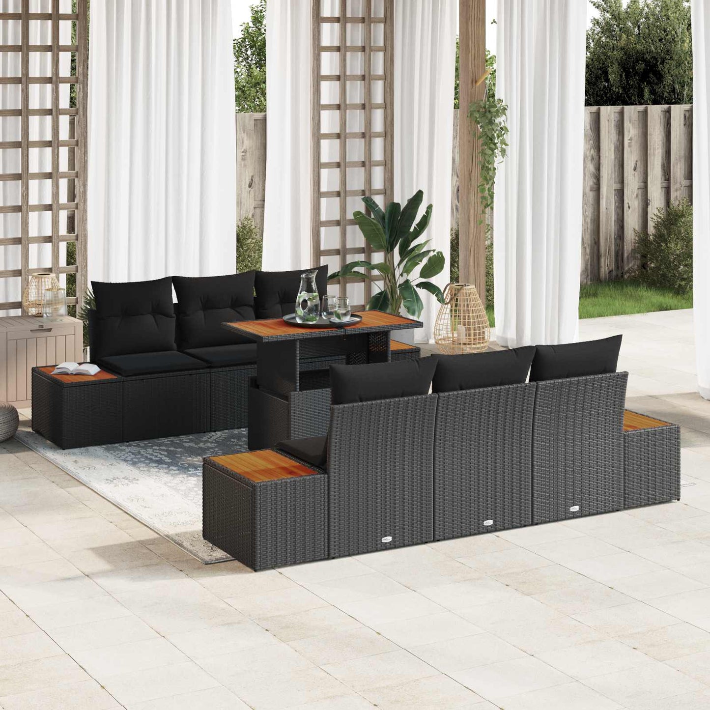 Garten-Sofa-Set 7 stk. Schwarz Poly Rattan