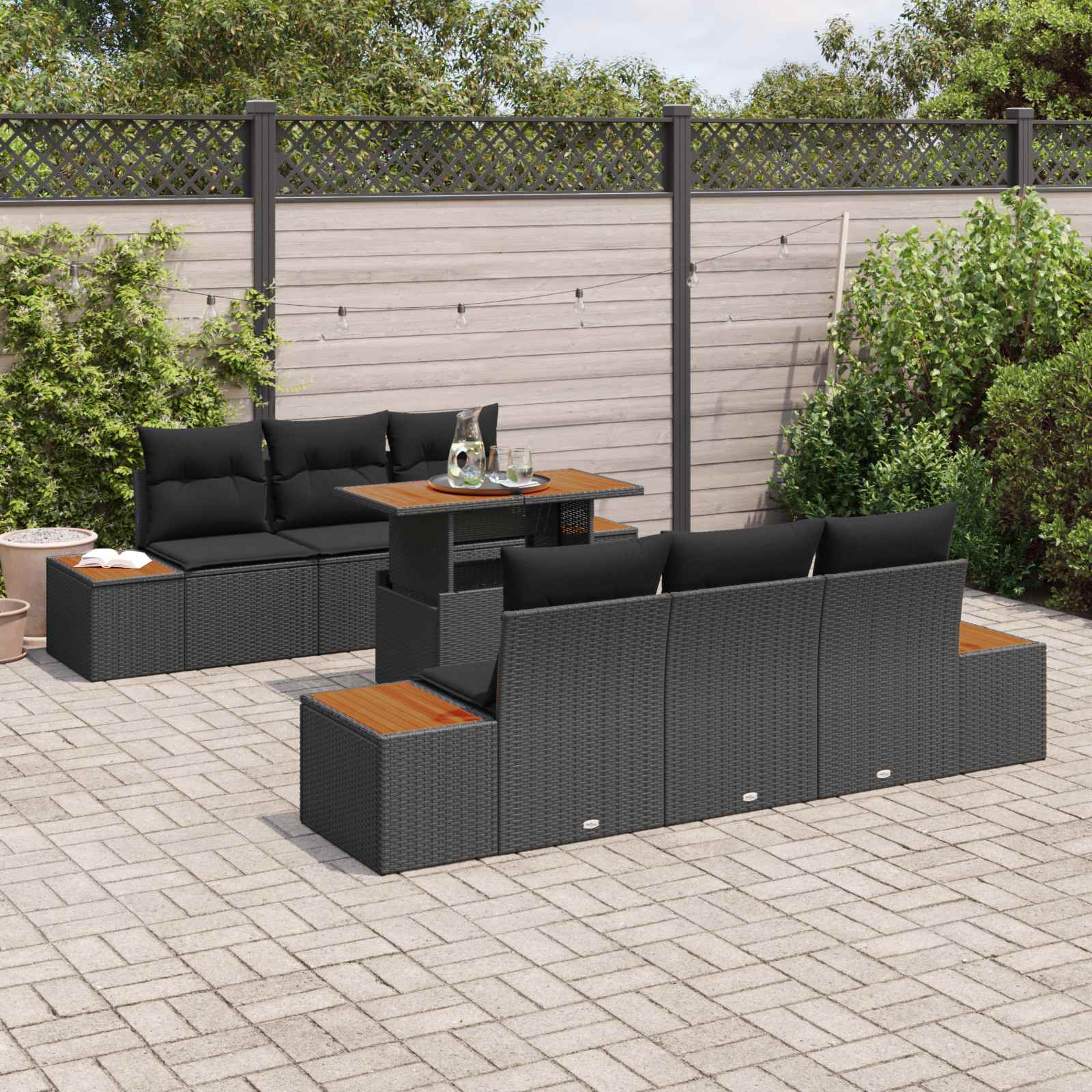 Garten-Sofa-Set 7 stk. Schwarz Poly Rattan