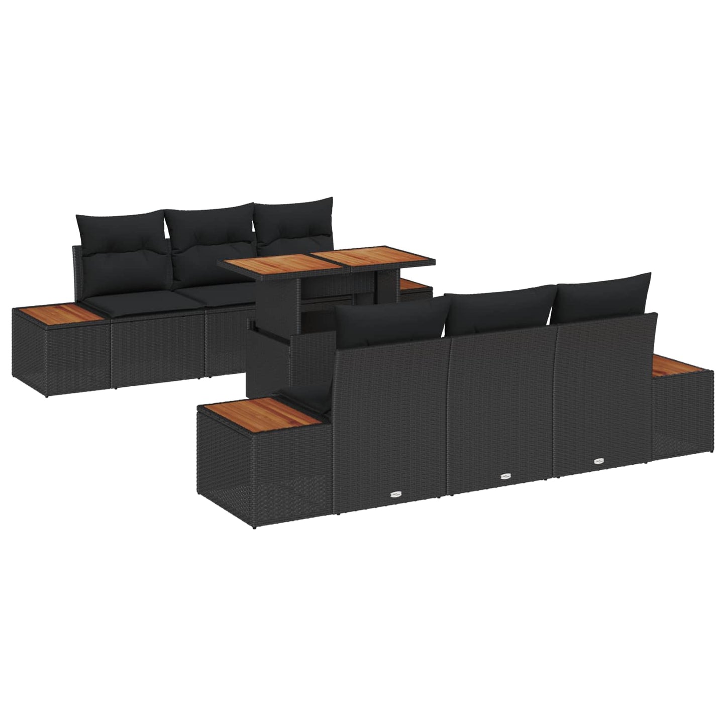Garten-Sofa-Set 7 stk. Schwarz Poly Rattan