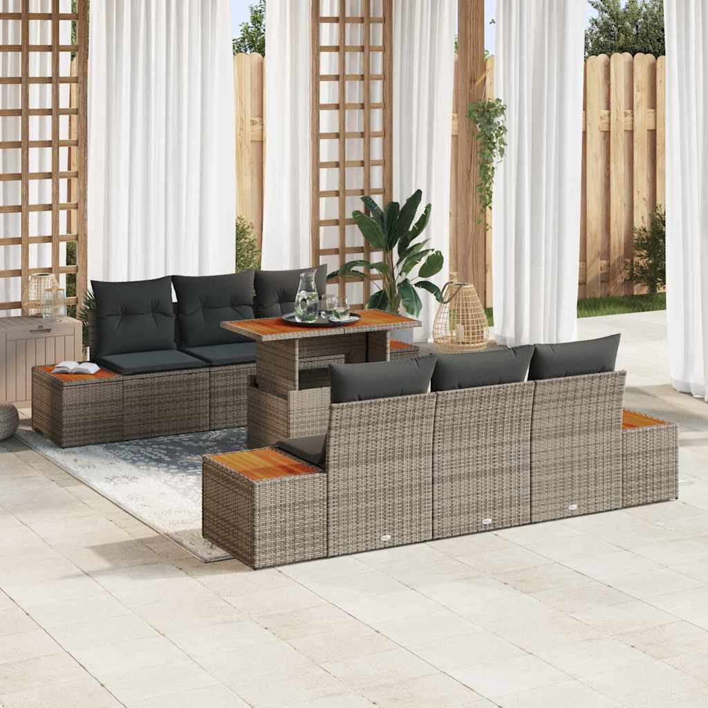 Garten-Sofa-Set 7 Stk. Grau Poly Rattan