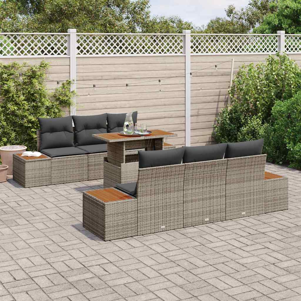 Garten-Sofa-Set 7 Stk. Grau Poly Rattan