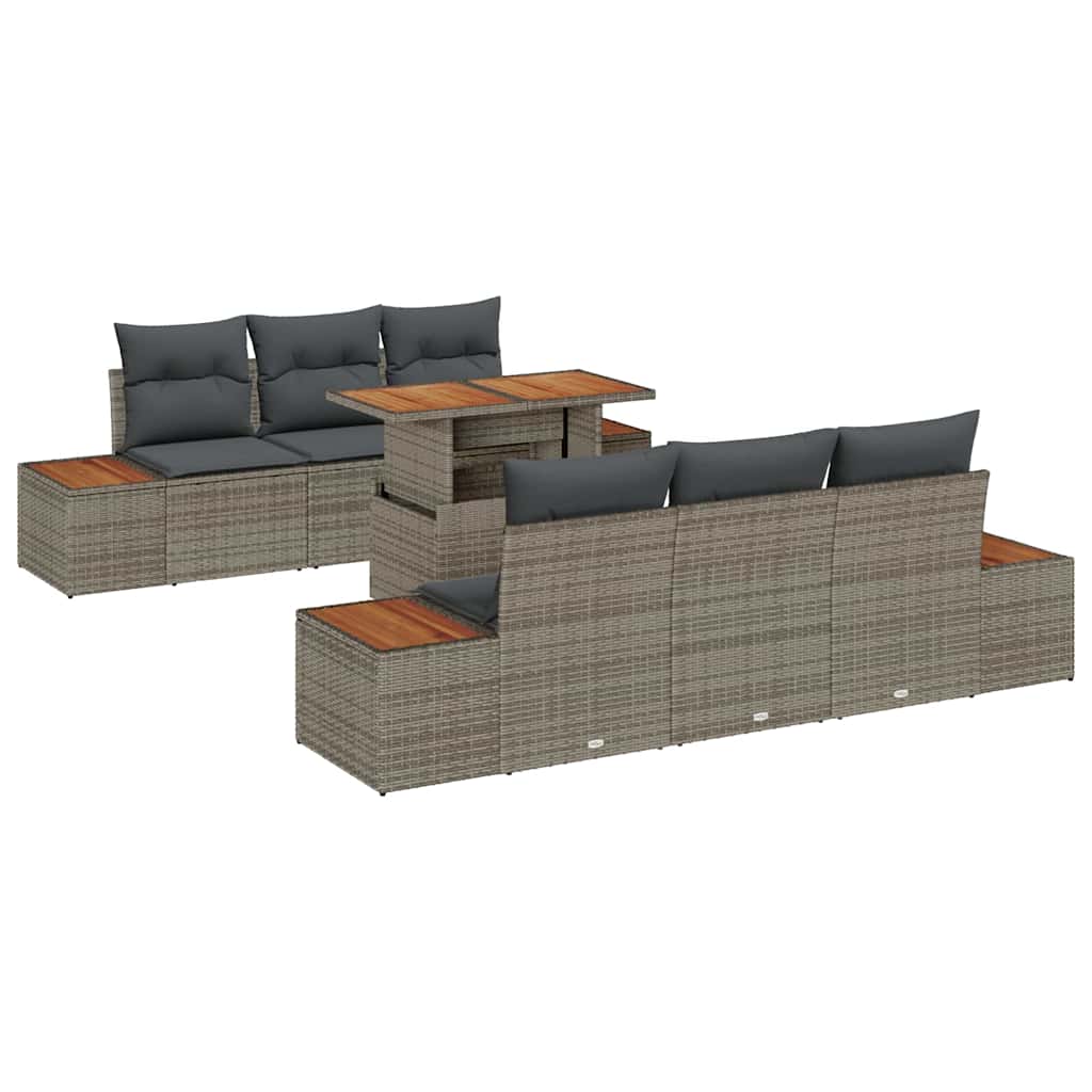 Garten-Sofa-Set 7 Stk. Grau Poly Rattan