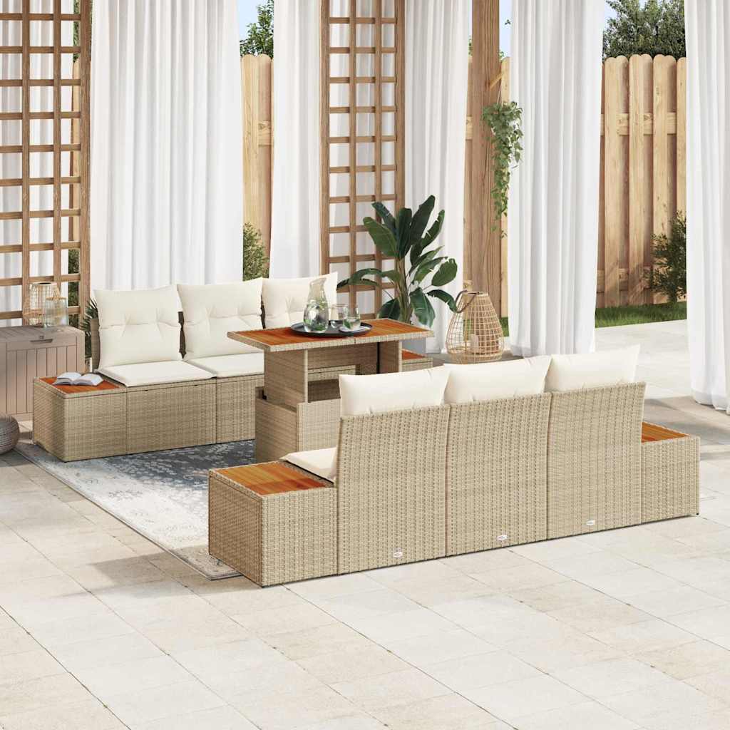 Garten-Sofa-Set 7 stk. Beige Poly Rattan