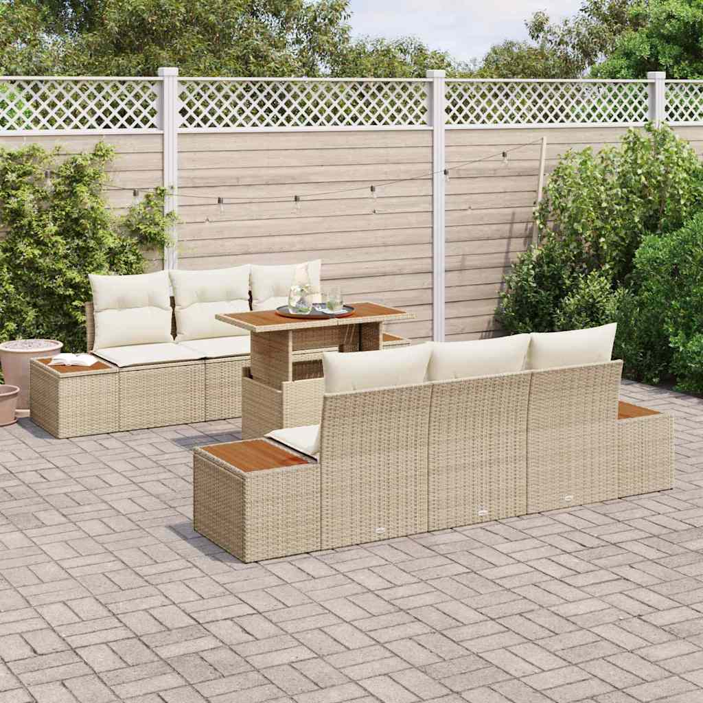 Garten-Sofa-Set 7 stk. Beige Poly Rattan