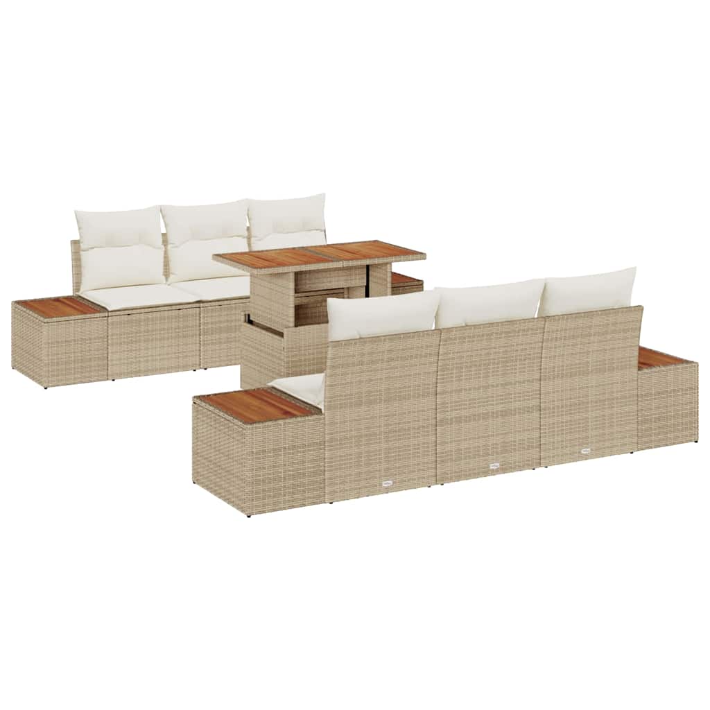 Garten-Sofa-Set 7 stk. Beige Poly Rattan