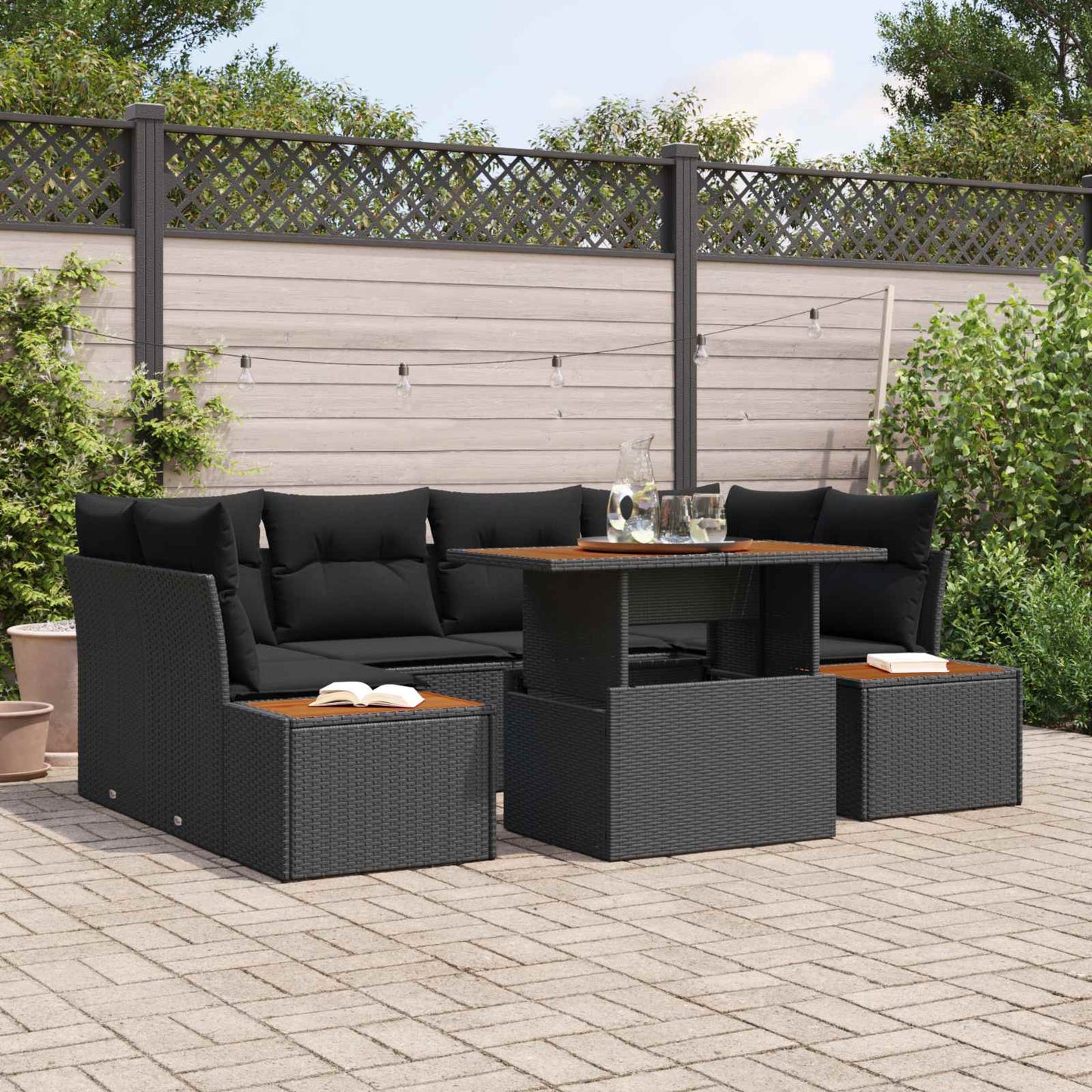 Garten-Sofa-Set 7 stk. Schwarz Poly Rattan