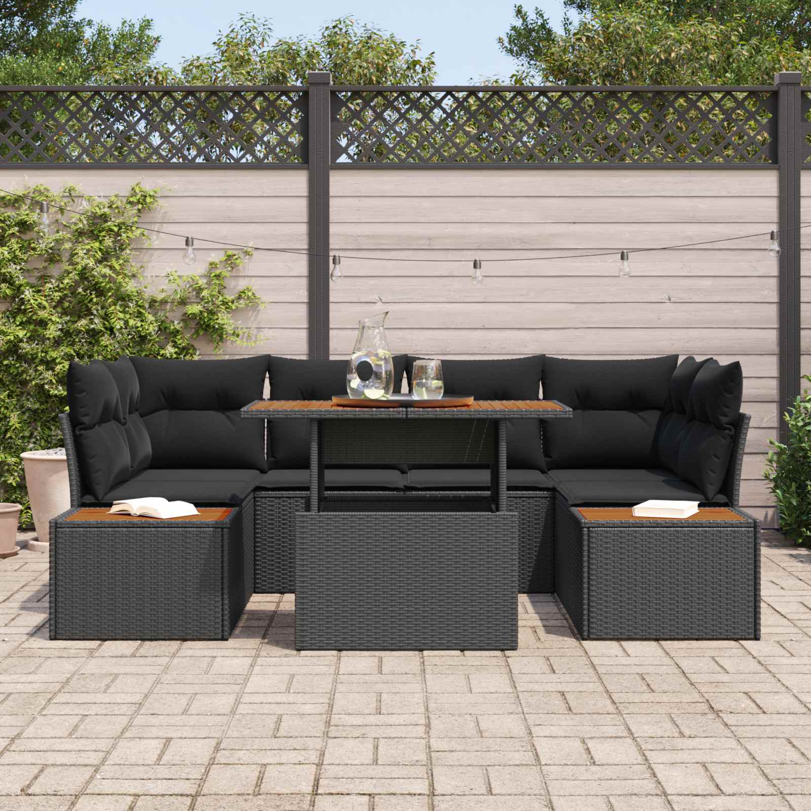 Garten-Sofa-Set 7 stk. Schwarz Poly Rattan