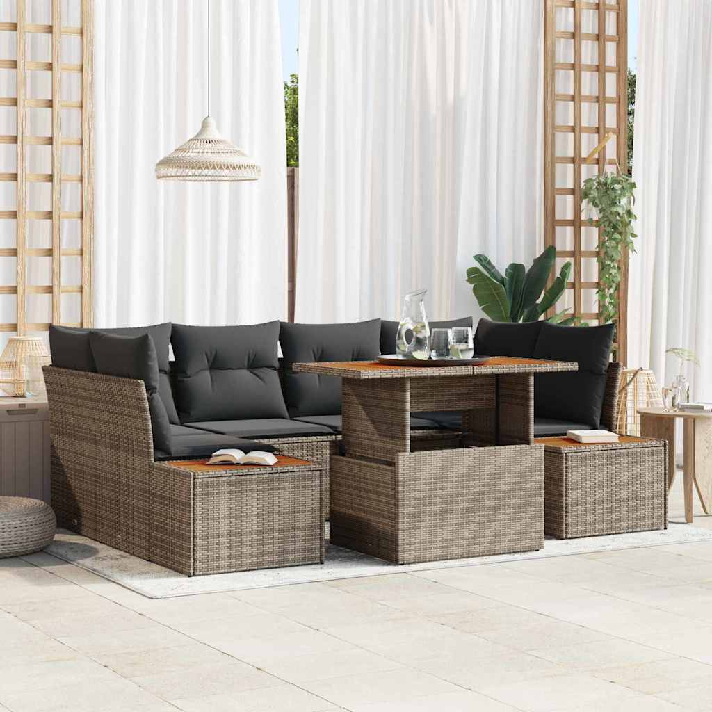 Garten-Sofa-Set 7 Stk. Grau Poly Rattan