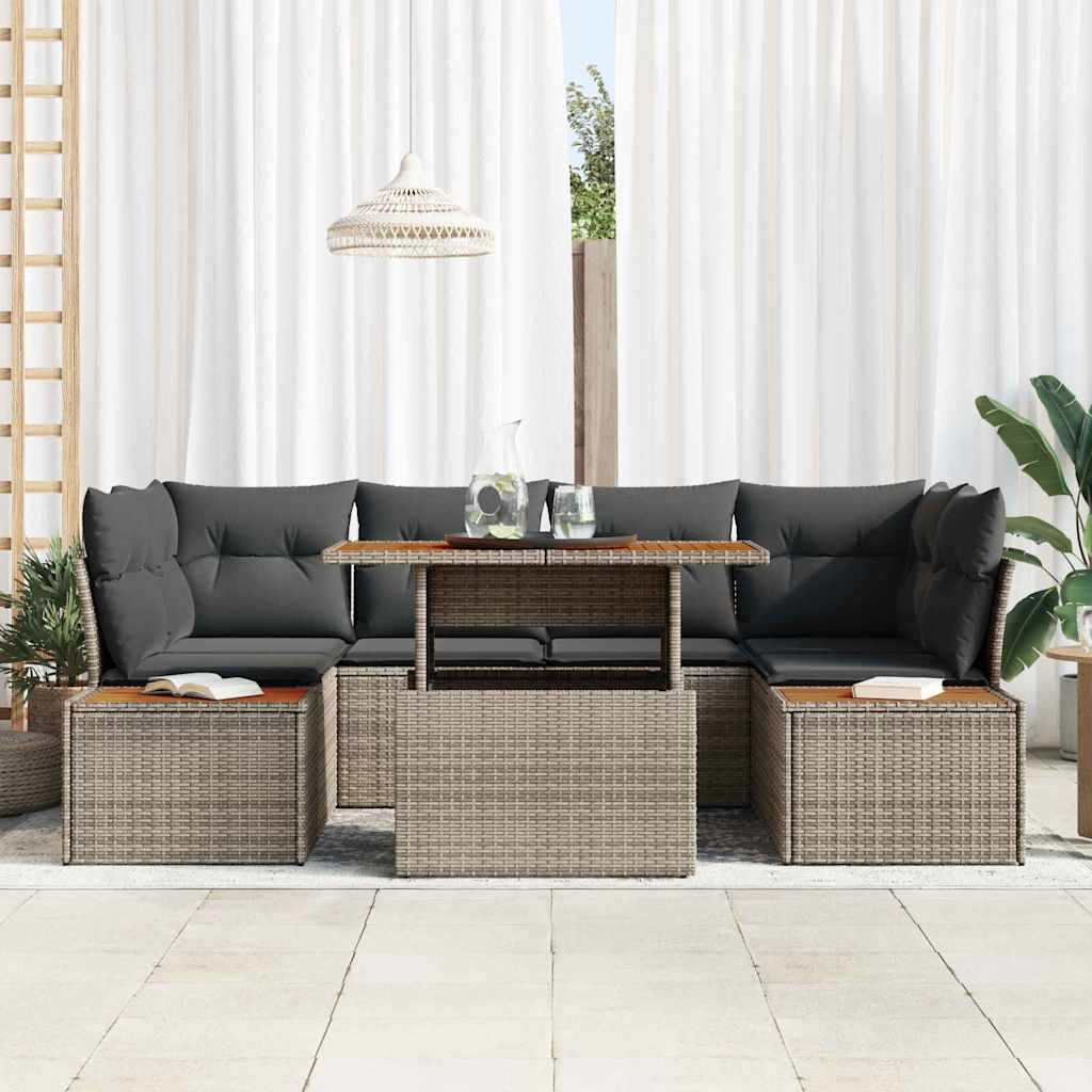 Garten-Sofa-Set 7 Stk. Grau Poly Rattan