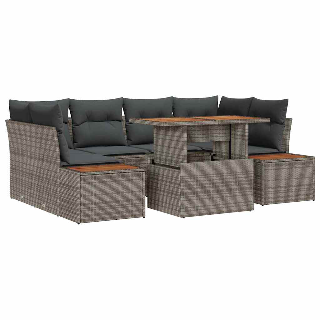 Garten-Sofa-Set 7 Stk. Grau Poly Rattan