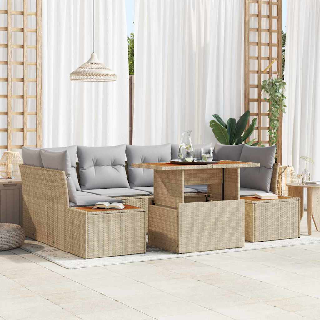 Garten-Sofa-Set 7 stk. Beige Poly Rattan