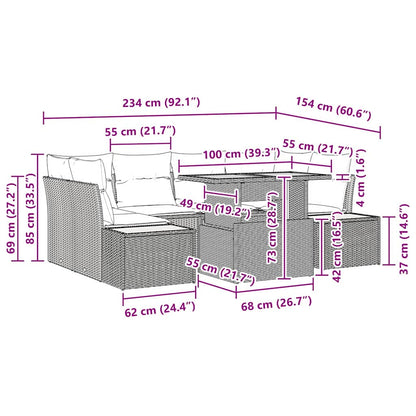 Garten-Sofa-Set 7 stk. Beige Poly Rattan