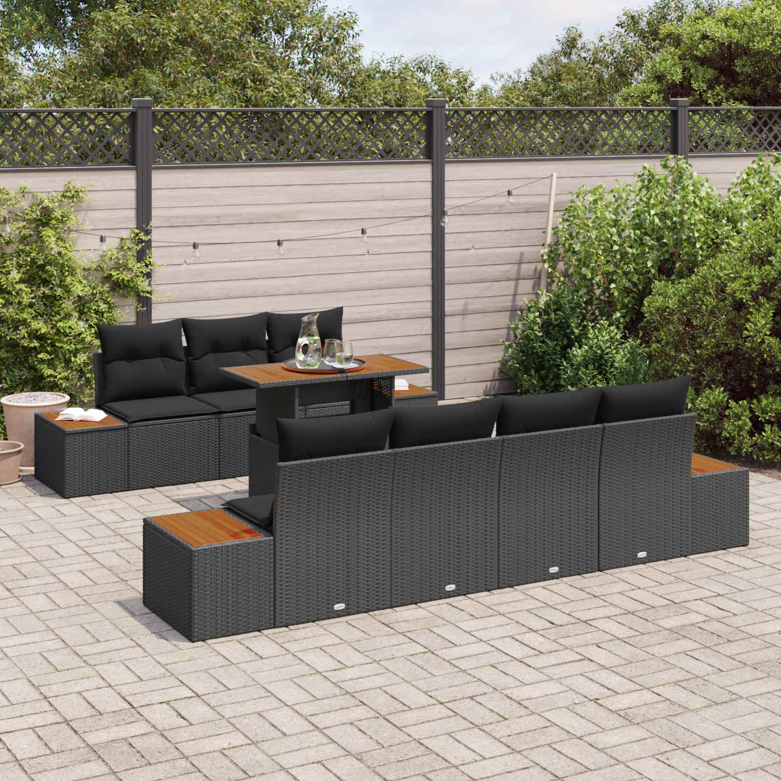 Garten-Sofa-Set 8 Stk. Schwarz Poly Rattan