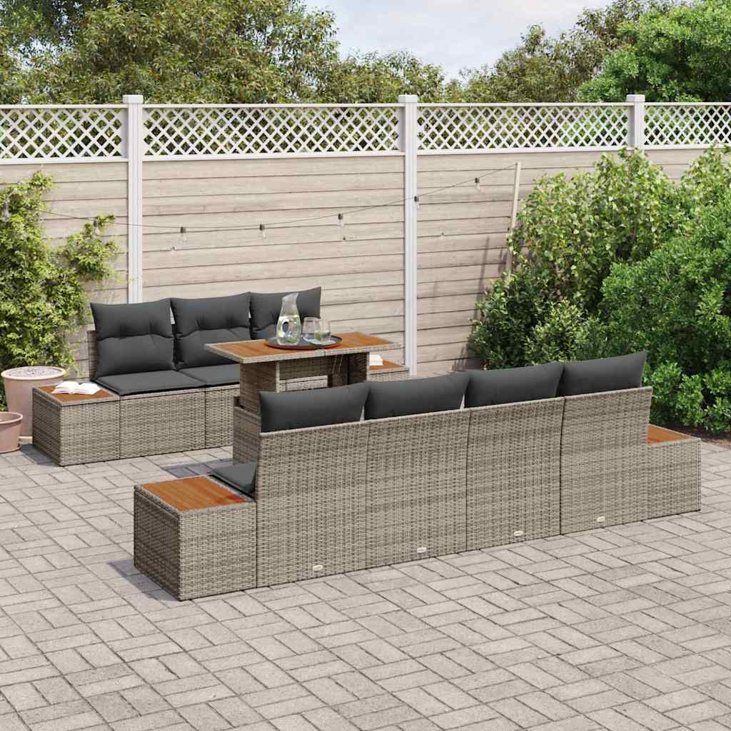Garten-Sofa-Set 8 Stk. Grau Poly Rattan