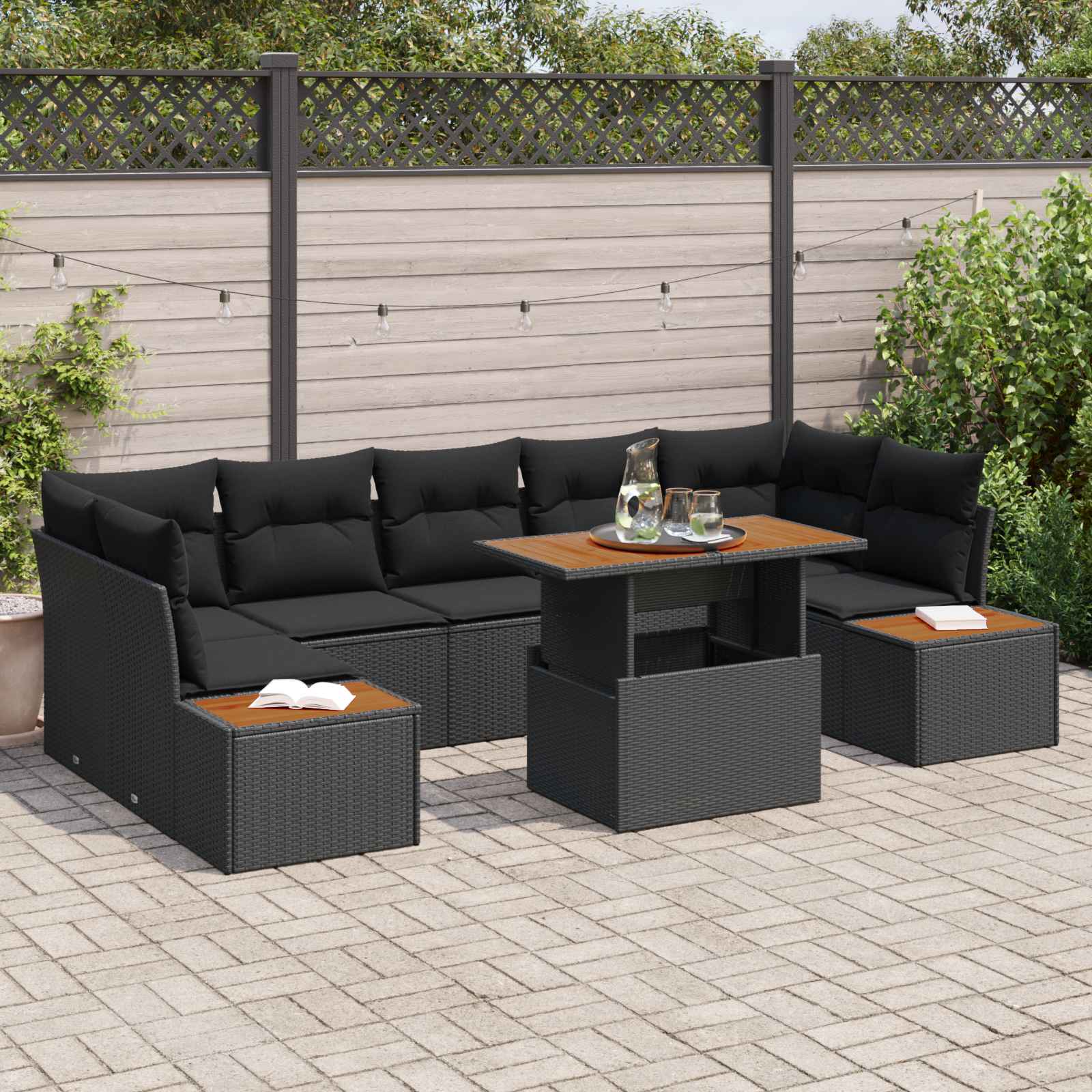 Garten-Sofa-Set 8 stk. Schwarz Poly Rattan