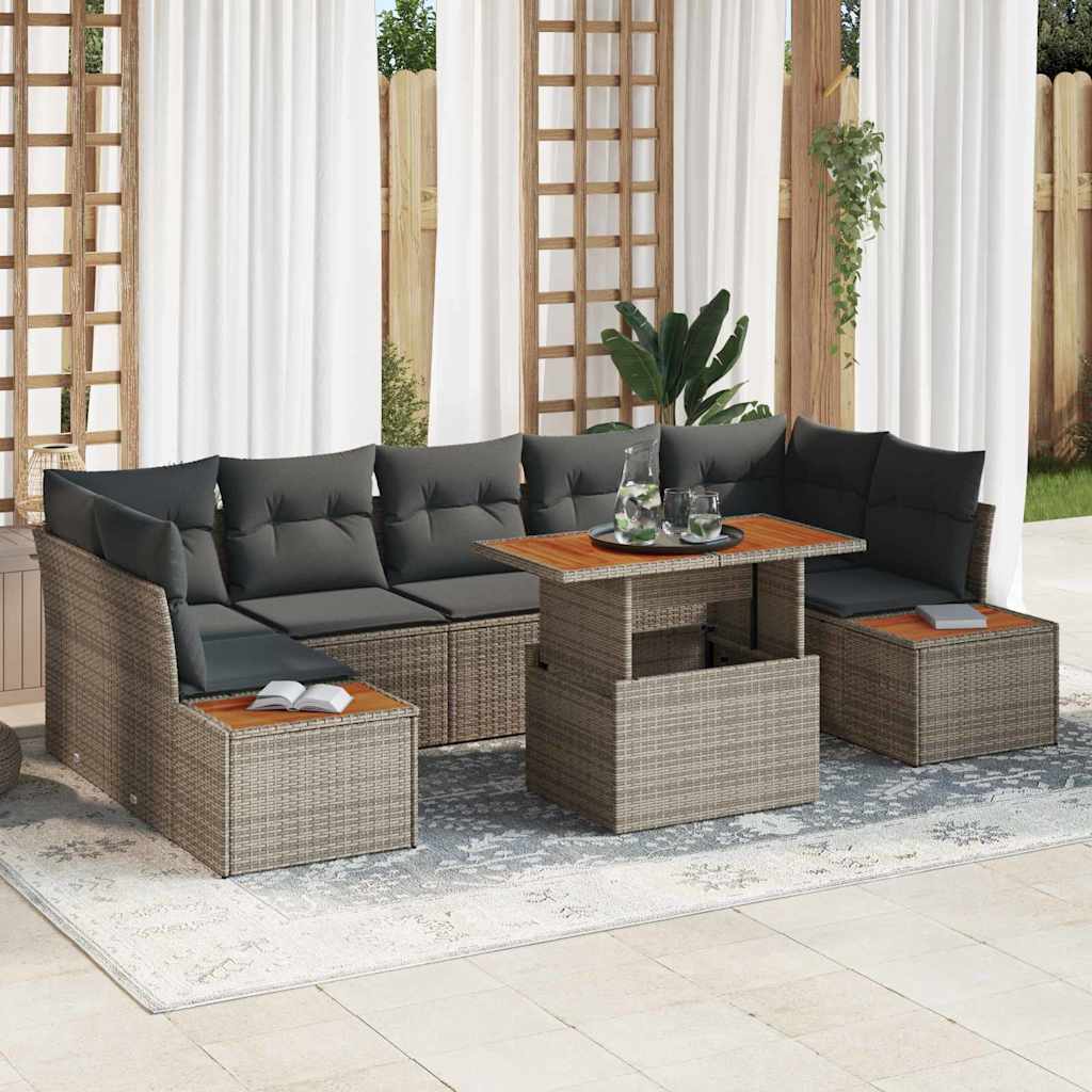 Garten-Sofa-Set 8 stk. Grau Poly Rattan