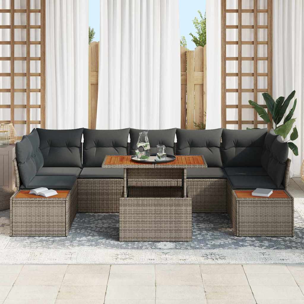 Garten-Sofa-Set 8 stk. Grau Poly Rattan