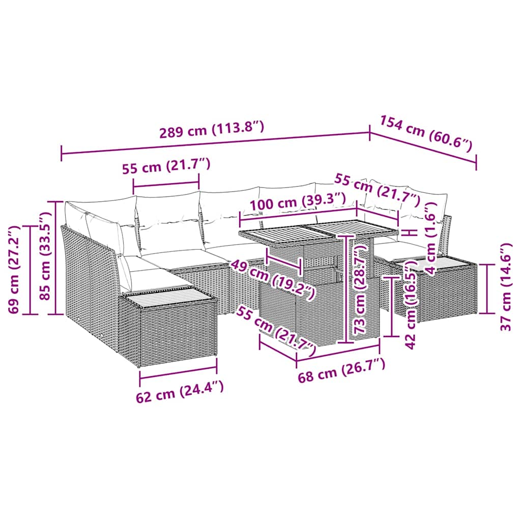 Garten-Sofa-Set 8 stk. Beige Poly Rattan