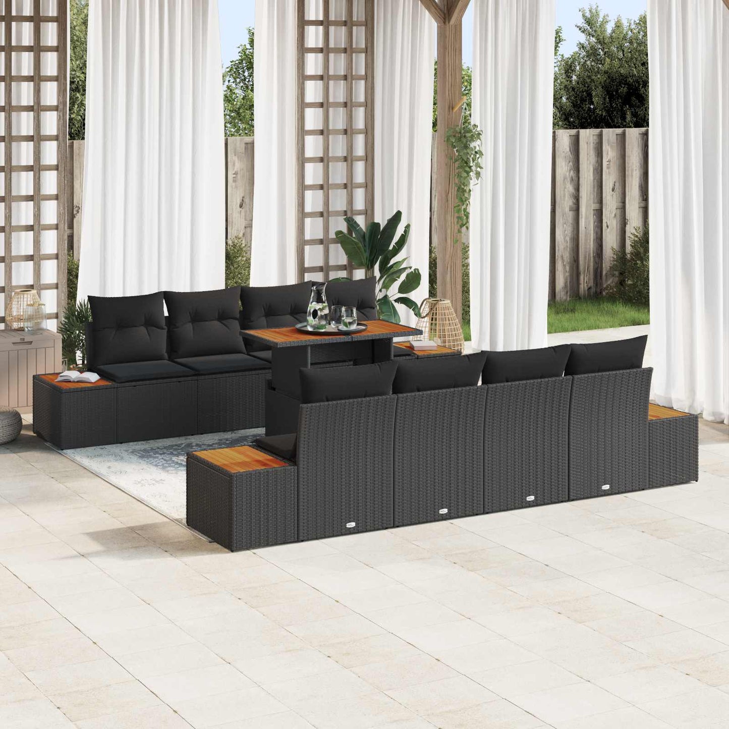 Garten-Sofa-Set 9 stk. Schwarz Poly Rattan