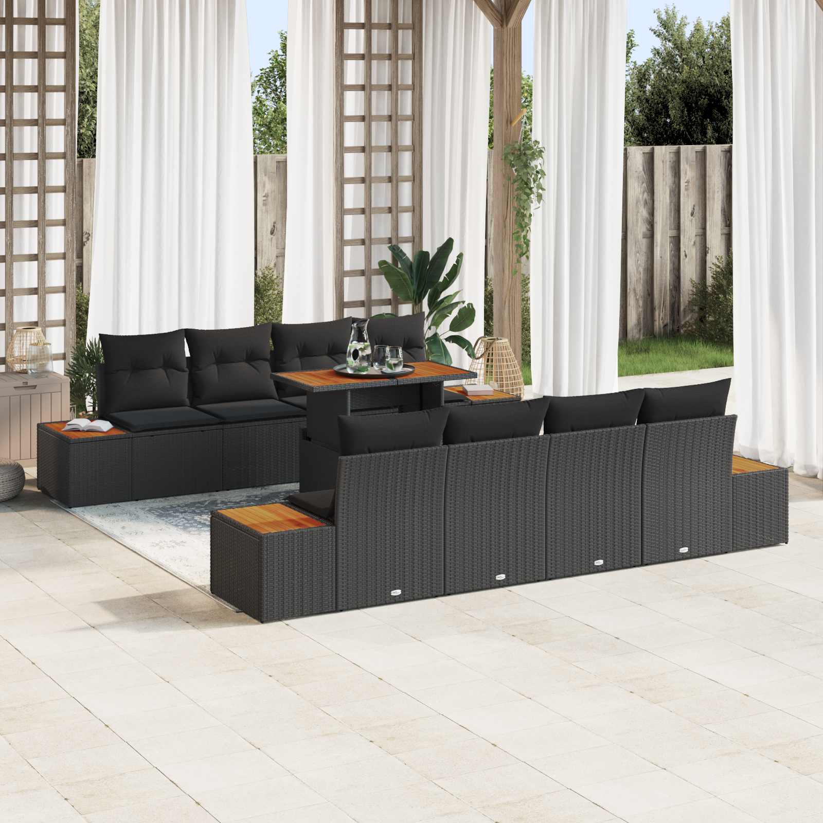 Garten-Sofa-Set 9 stk. Schwarz Poly Rattan