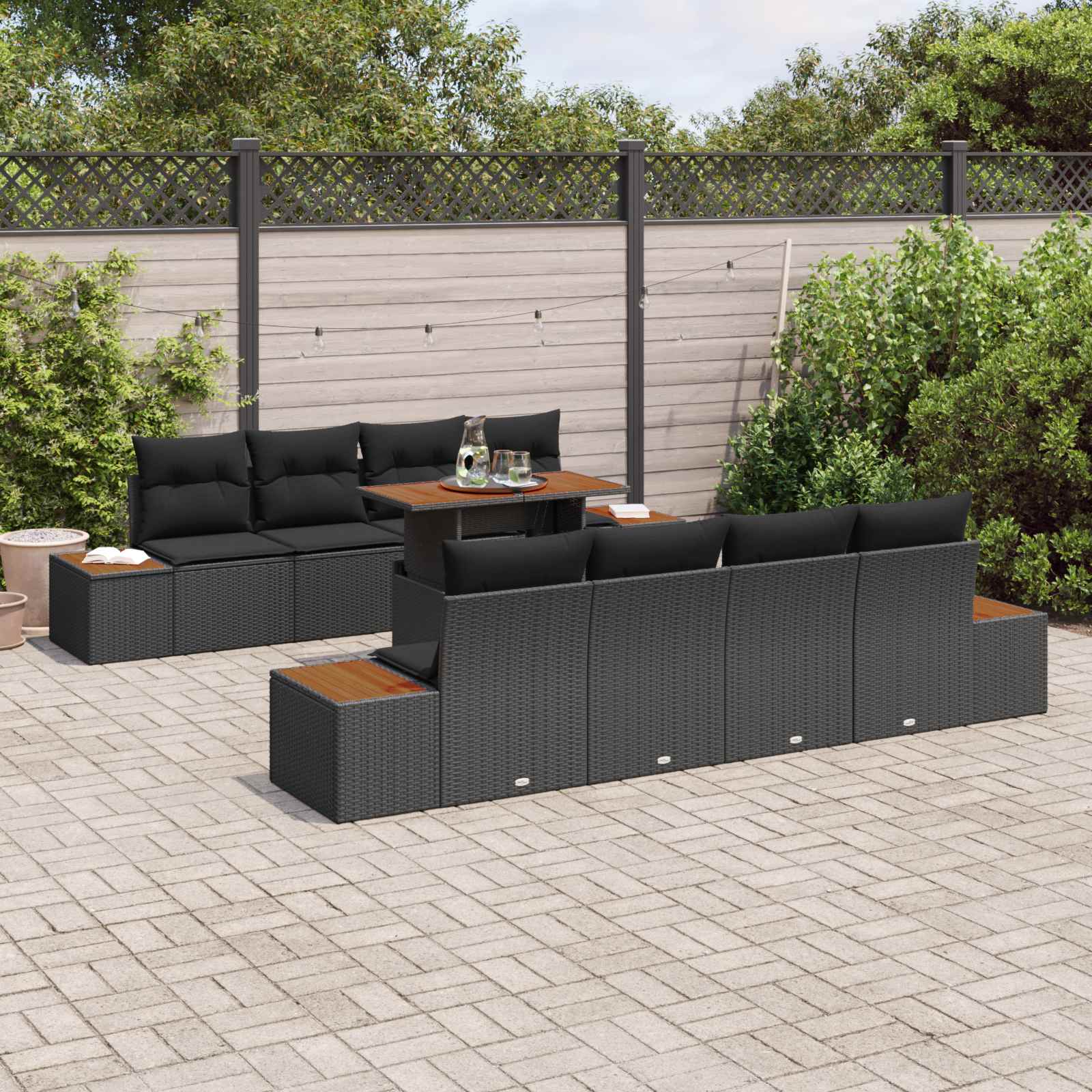 Garten-Sofa-Set 9 stk. Schwarz Poly Rattan