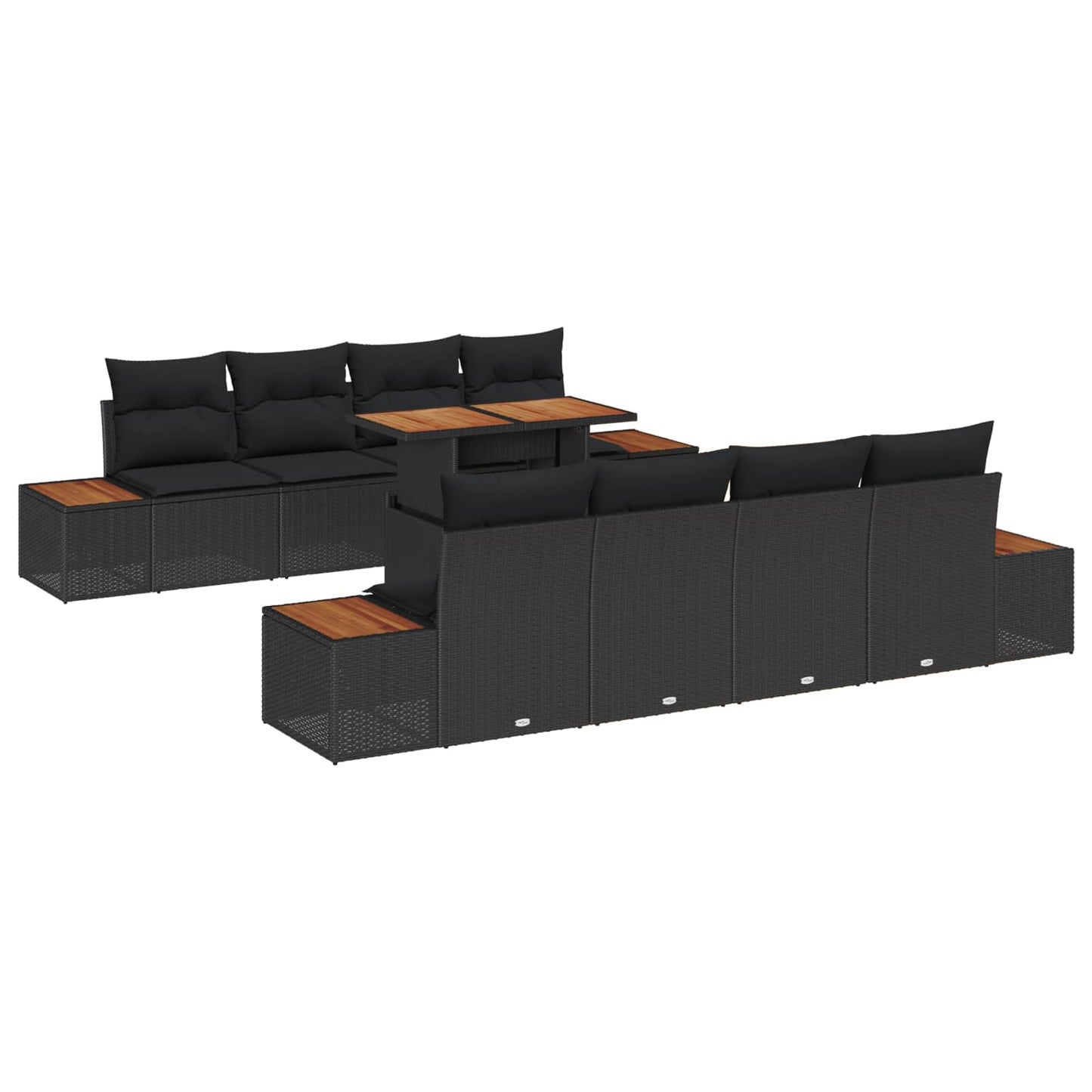 Garten-Sofa-Set 9 stk. Schwarz Poly Rattan