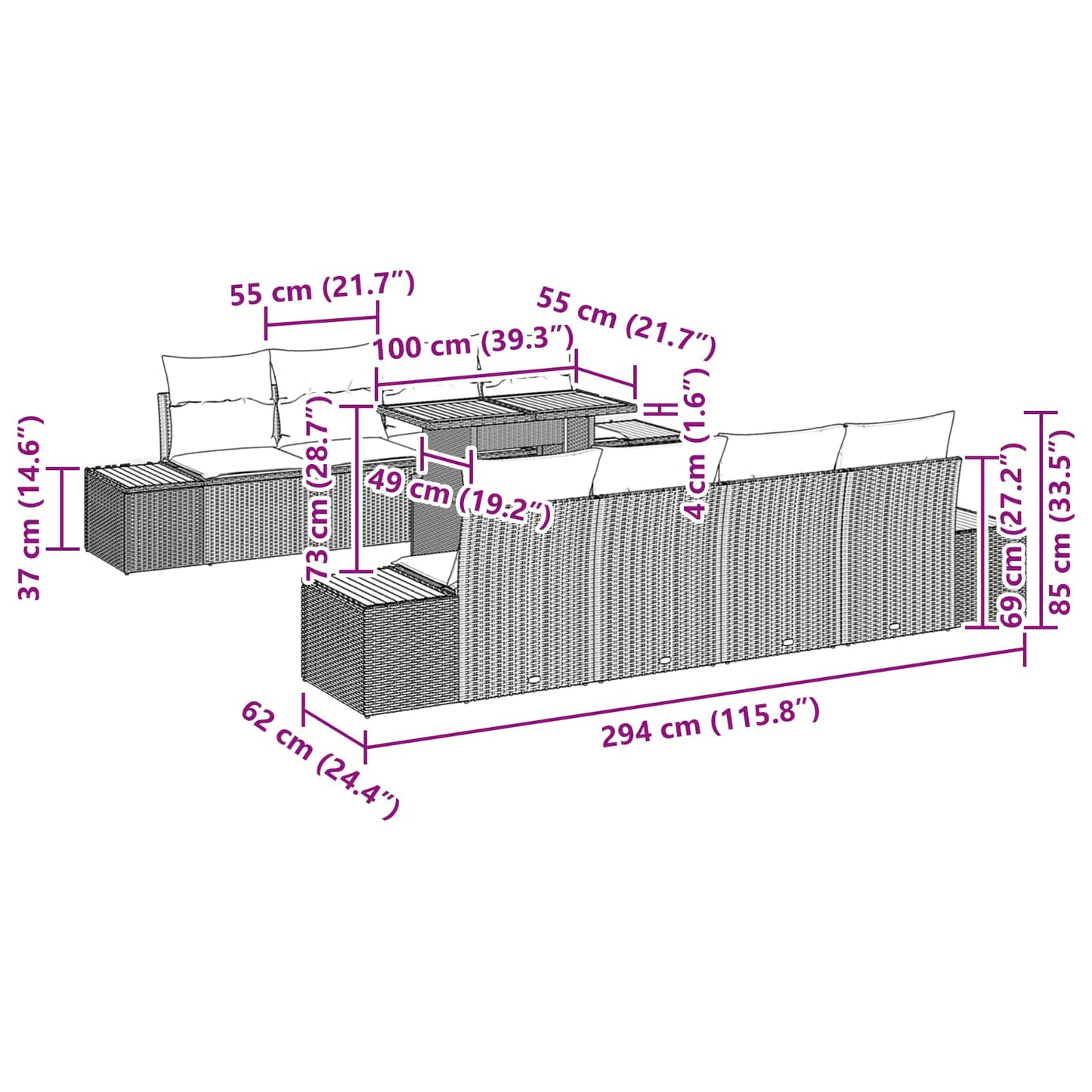 Garten-Sofa-Set 9 stk. Schwarz Poly Rattan