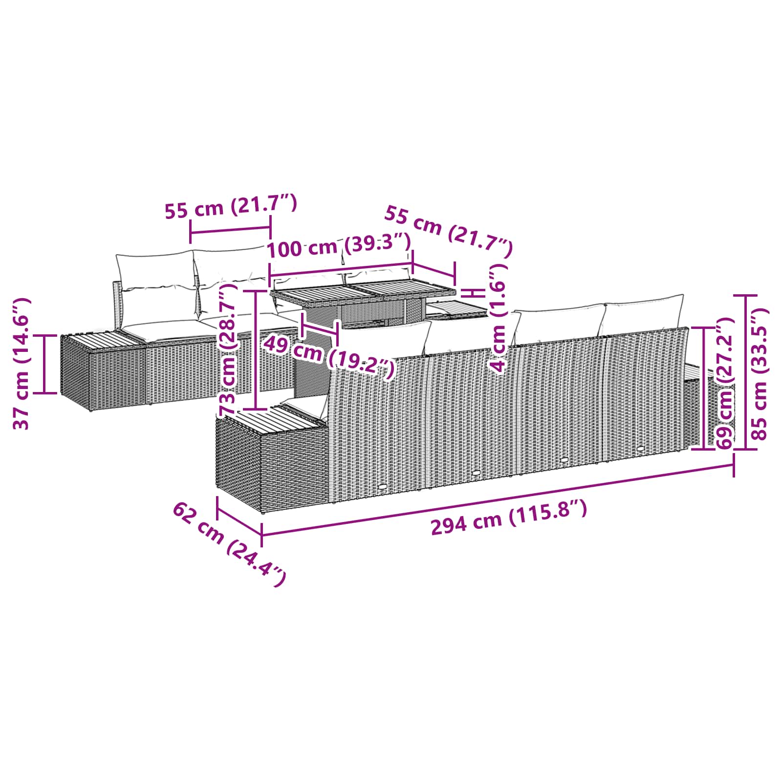 Garten-Sofa-Set 9 stk. Schwarz Poly Rattan