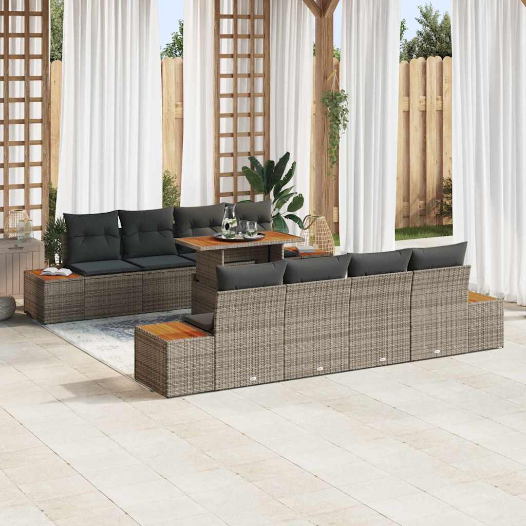 Garten-Sofa-Set 9 Stk. Grau Poly Rattan