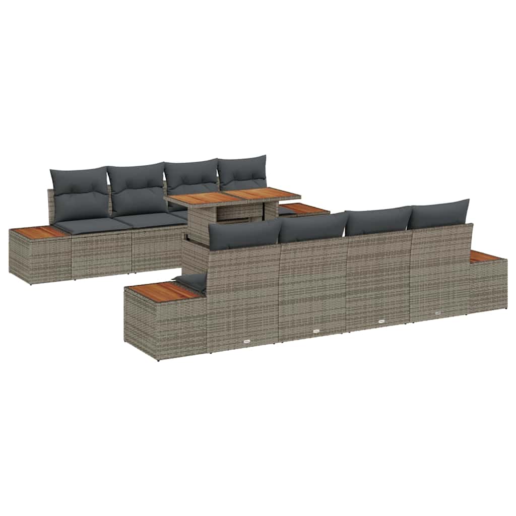 Garten-Sofa-Set 9 Stk. Grau Poly Rattan