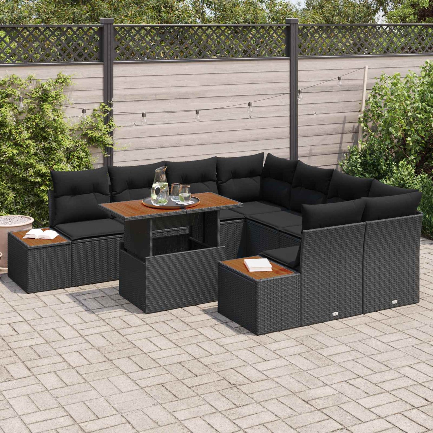 Garten-Sofa-Set 9 stk. Schwarz Poly Rattan