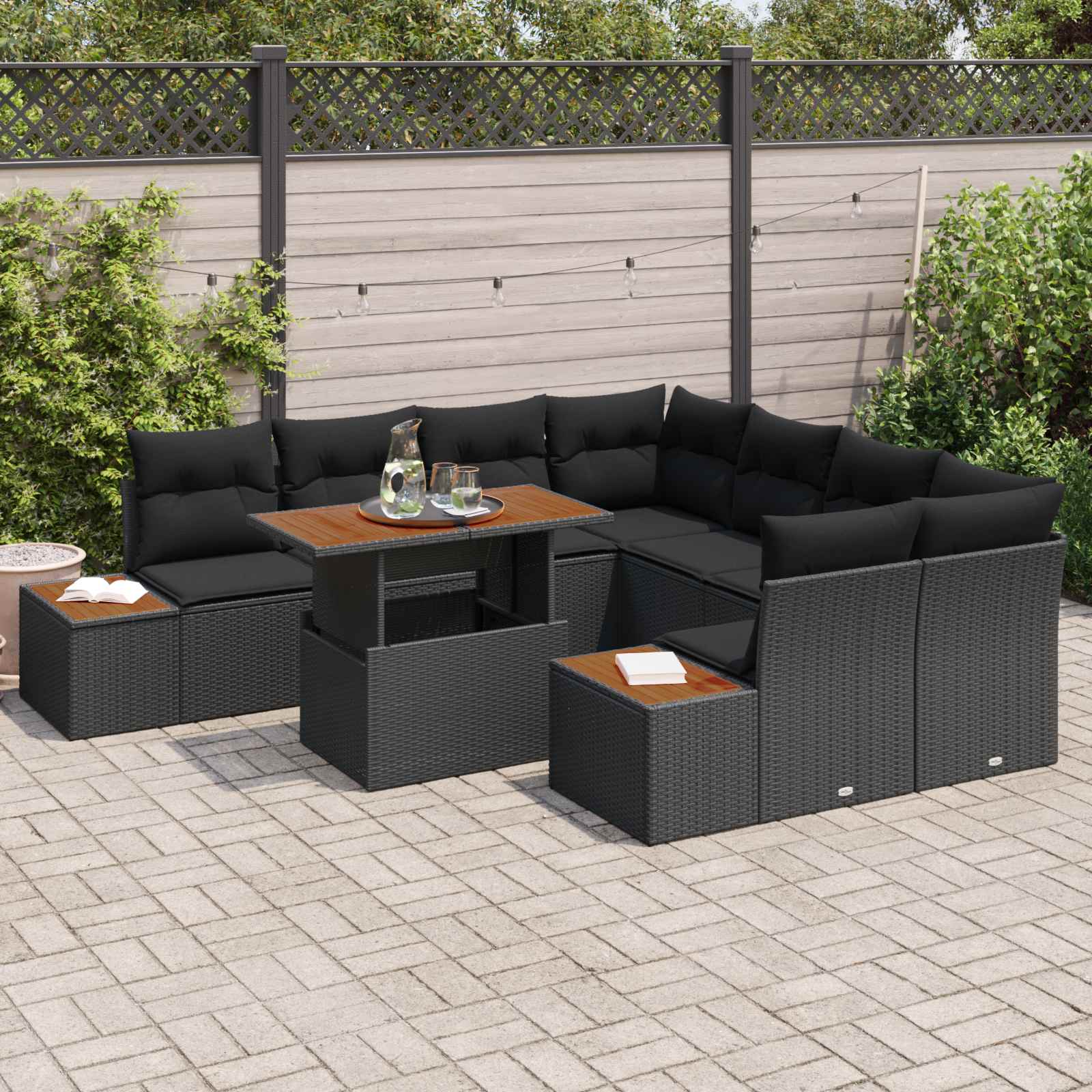Garten-Sofa-Set 9 stk. Schwarz Poly Rattan