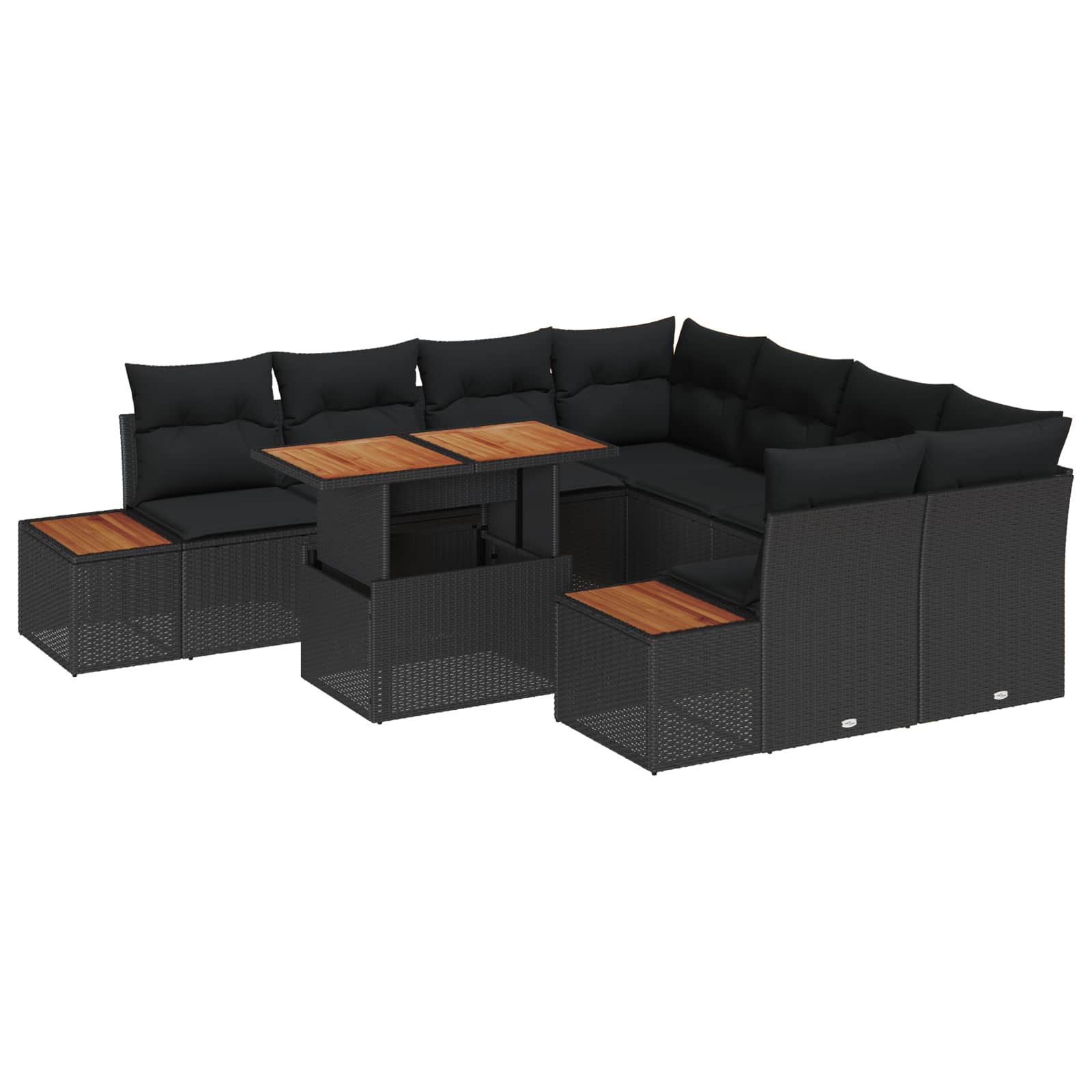 Garten-Sofa-Set 9 stk. Schwarz Poly Rattan
