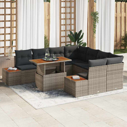 Garten-Sofa-Set 9 stk. Grau Poly Rattan