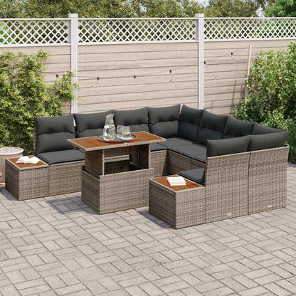 Garten-Sofa-Set 9 stk. Grau Poly Rattan