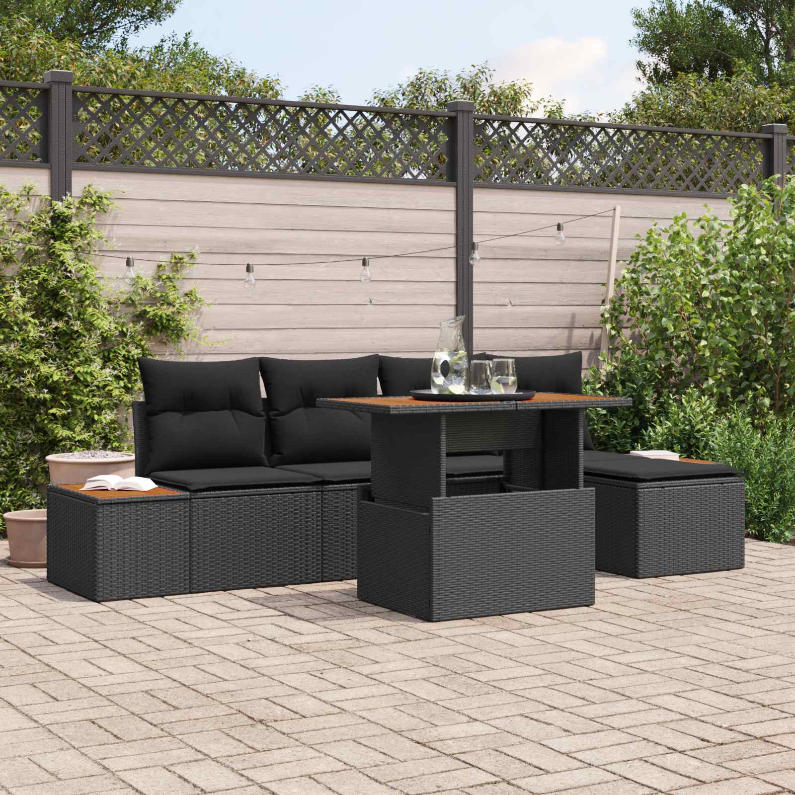 Garten-Sofa-Set 6 Stk. Schwarz Poly Rattan