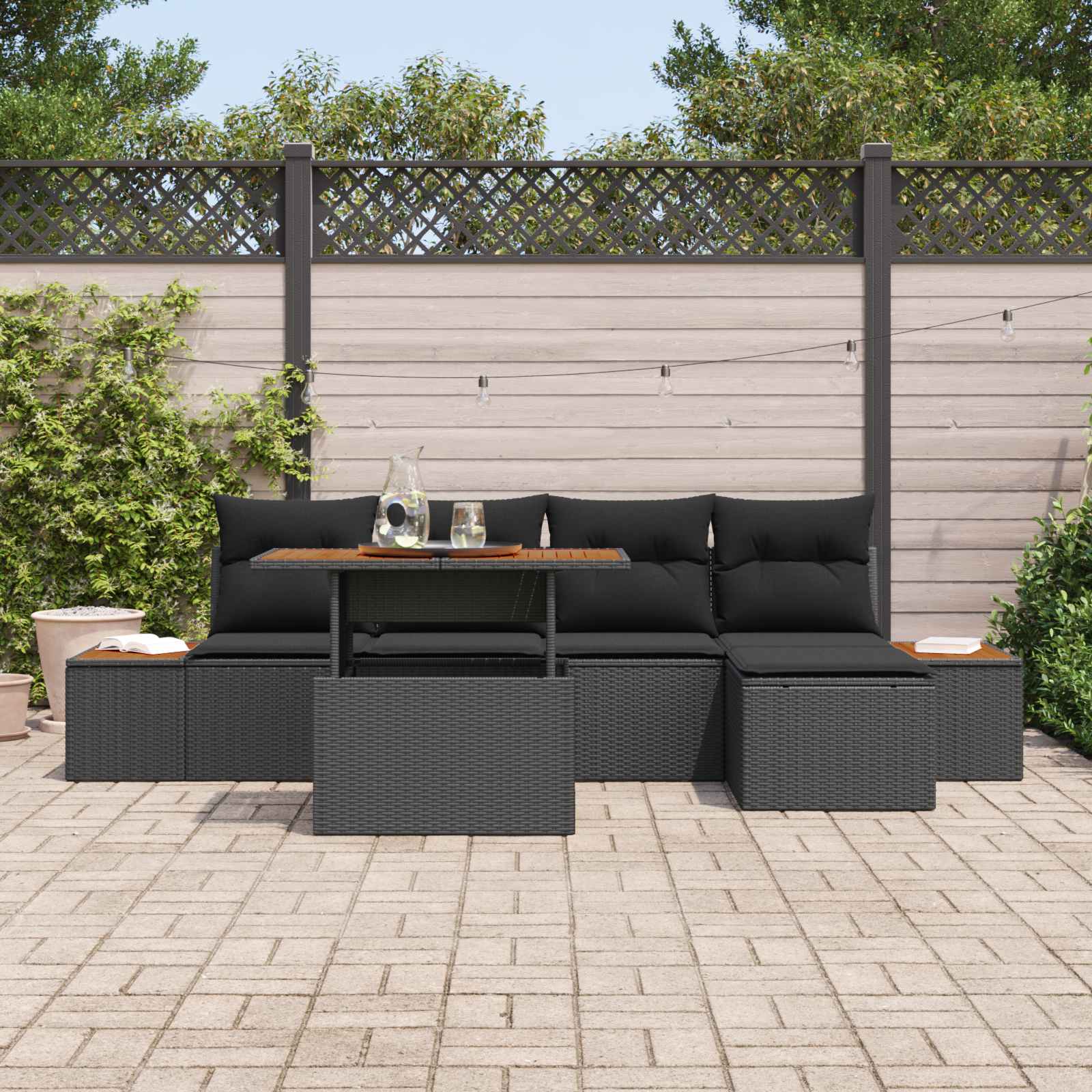 Garten-Sofa-Set 6 Stk. Schwarz Poly Rattan