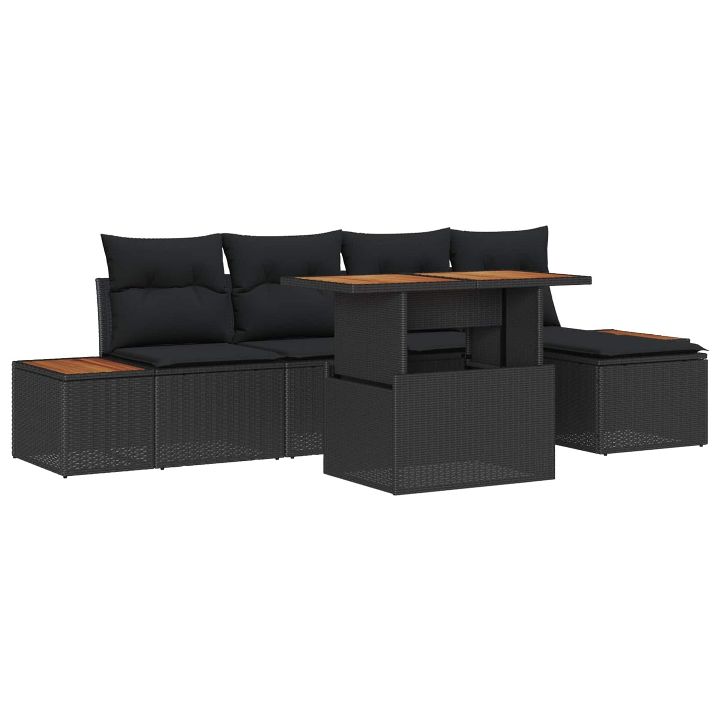 Garten-Sofa-Set 6 Stk. Schwarz Poly Rattan
