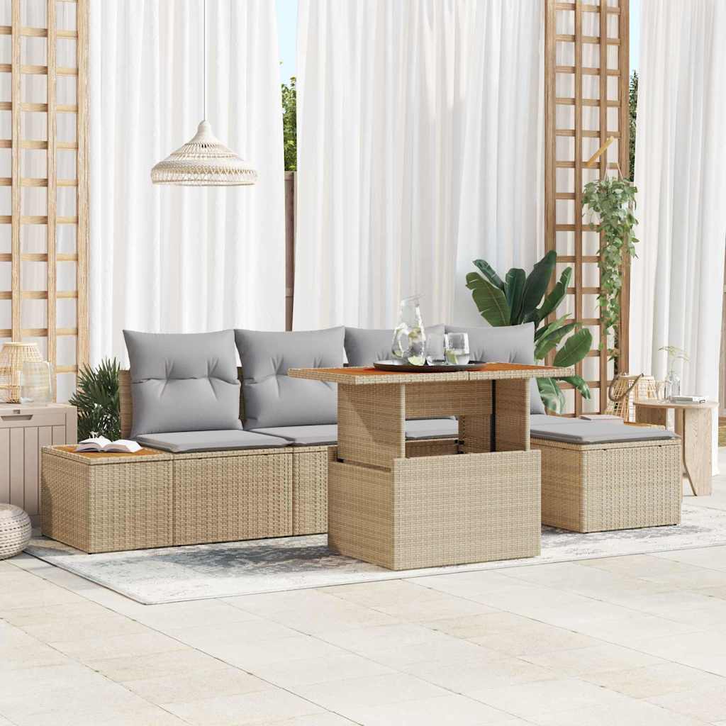 Garten-Sofa-Set 6 stk. Beige Poly Rattan