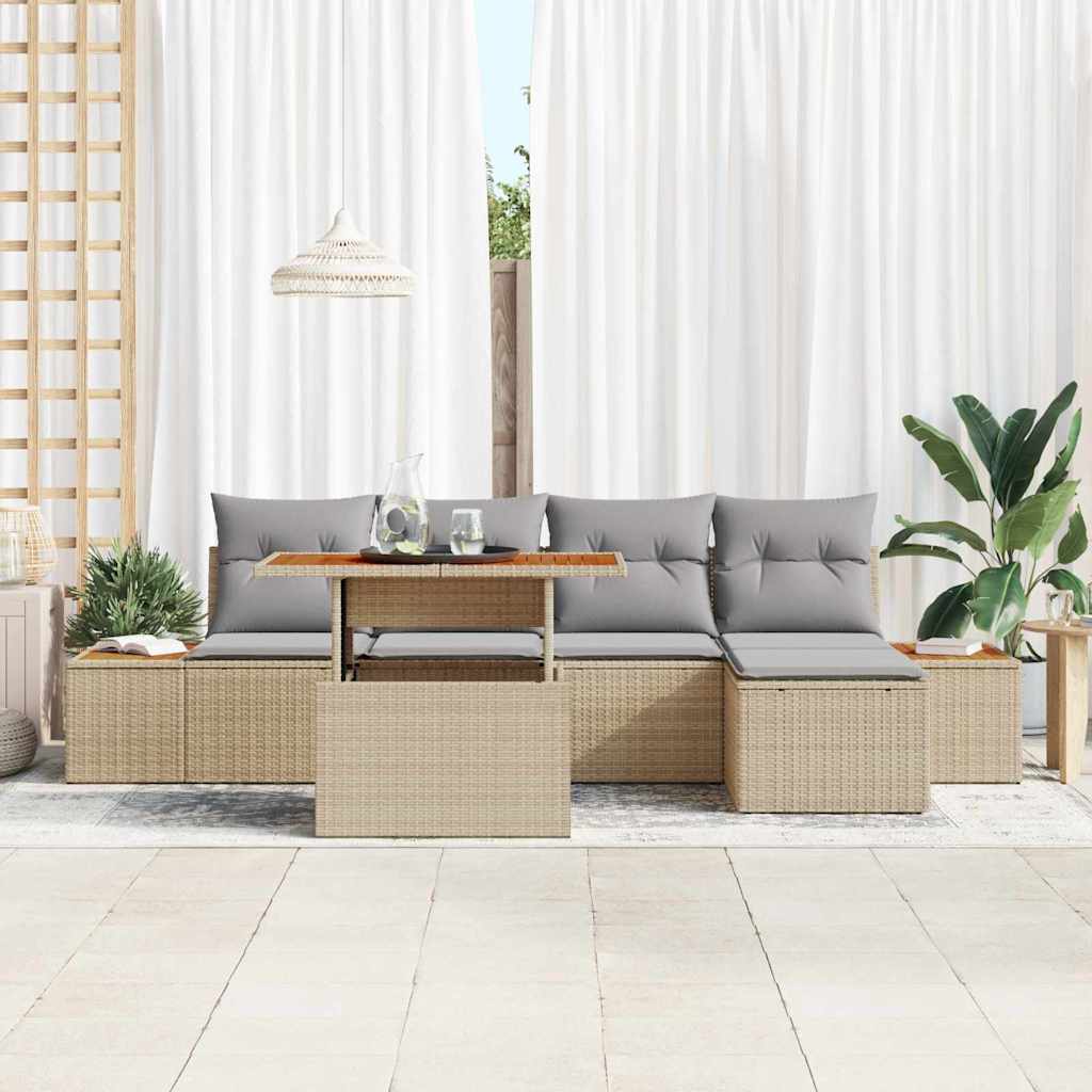Garten-Sofa-Set 6 stk. Beige Poly Rattan