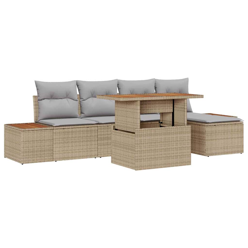 Garten-Sofa-Set 6 stk. Beige Poly Rattan