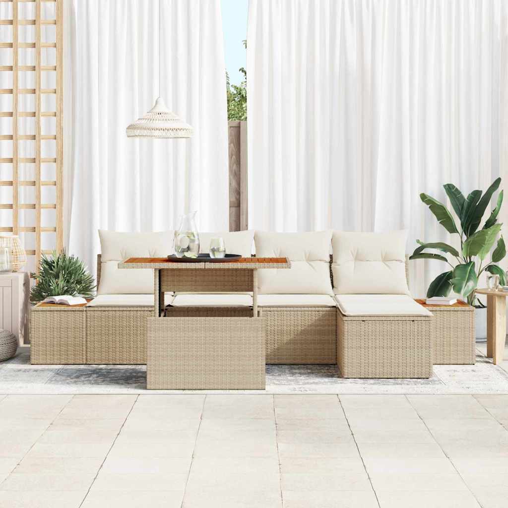 Garten-Sofa-Set 6 stk. Beige Poly Rattan