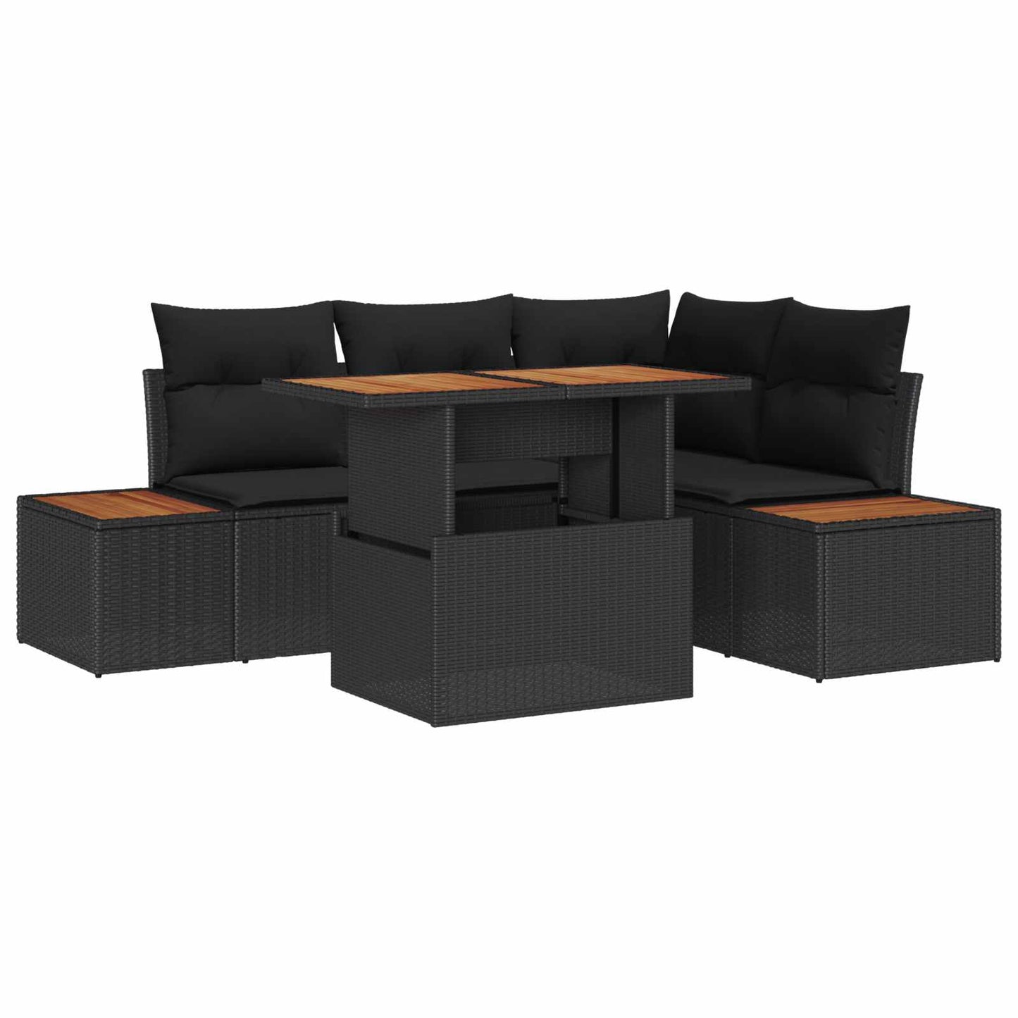 Garten-Sofa-Set 5 Stk. Schwarz Poly Rattan