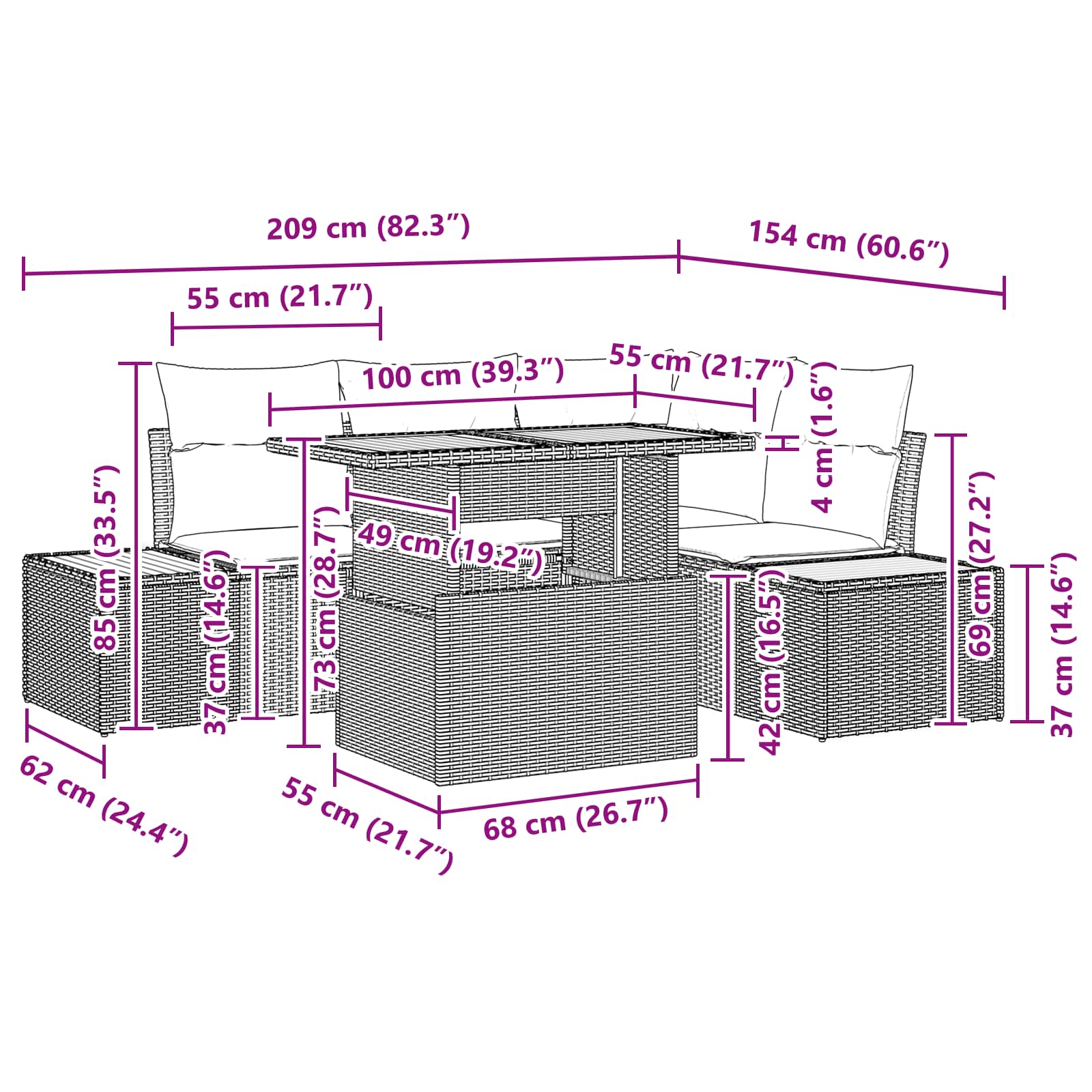 Garten-Sofa-Set mit Speicher 5 pcs Schwarz Poly Rattan