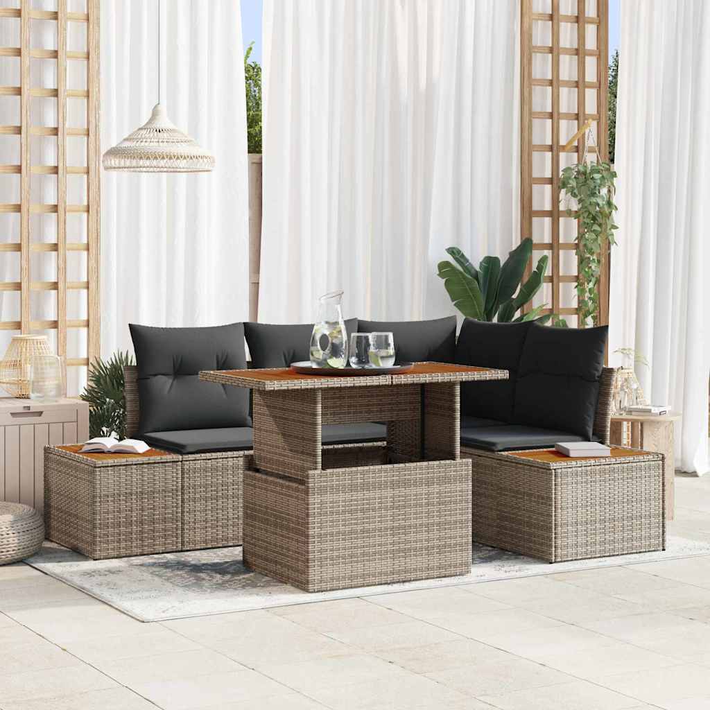 Garten-Sofa-Set 5 stk. Grau Poly Rattan